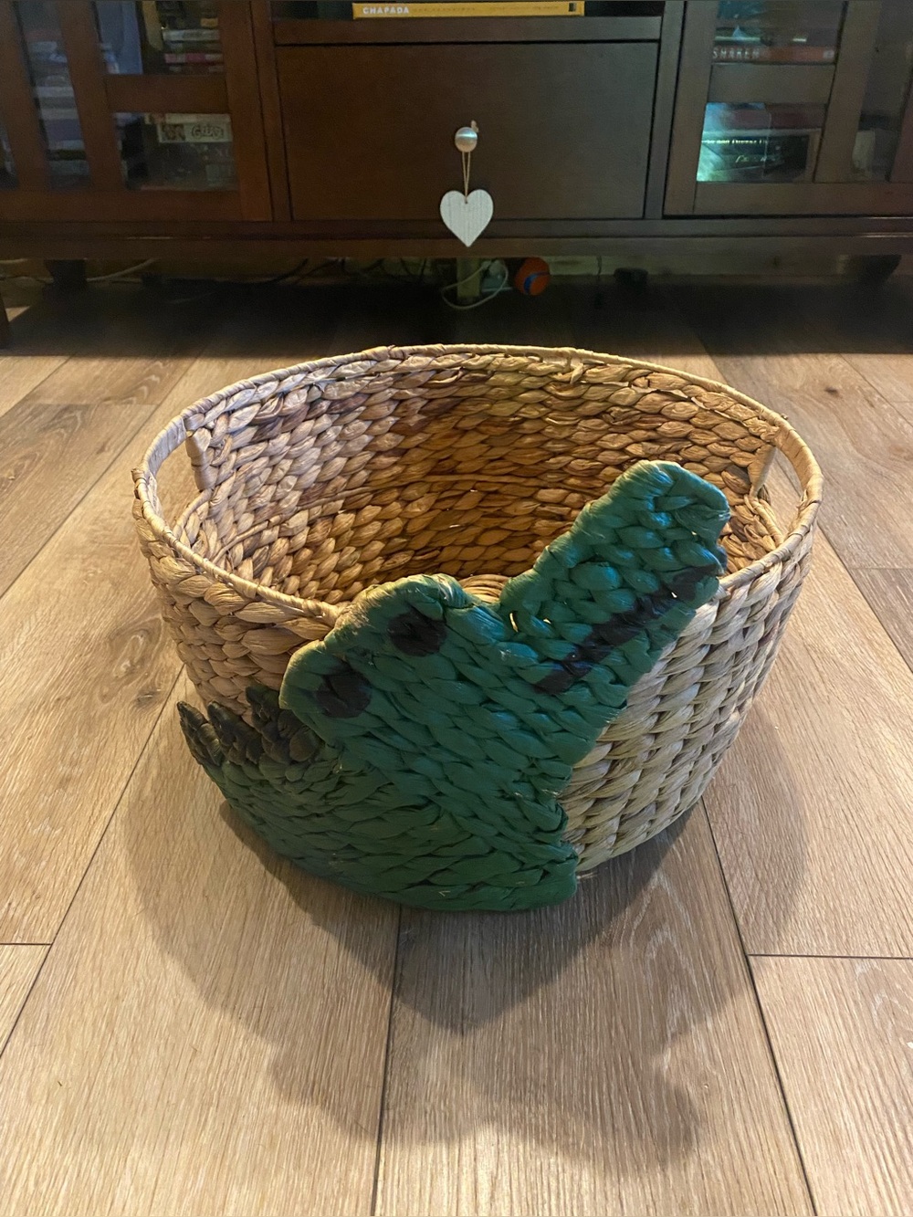 Whimsical Woven Water Hyacinth Alligator Storage Basket / Toy Bin